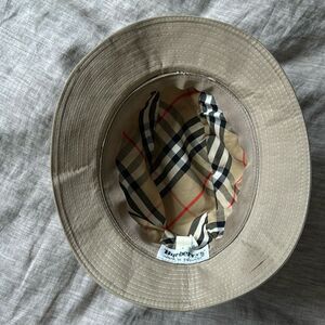 Vintage Original Burberry Bucket Rain Hat Classic Khaki Plaid Lining Size 7